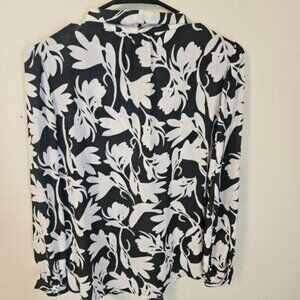 Ann Taylor Long-Sleeve Blouse with Neck Tie. New with tags. Black/gray and white